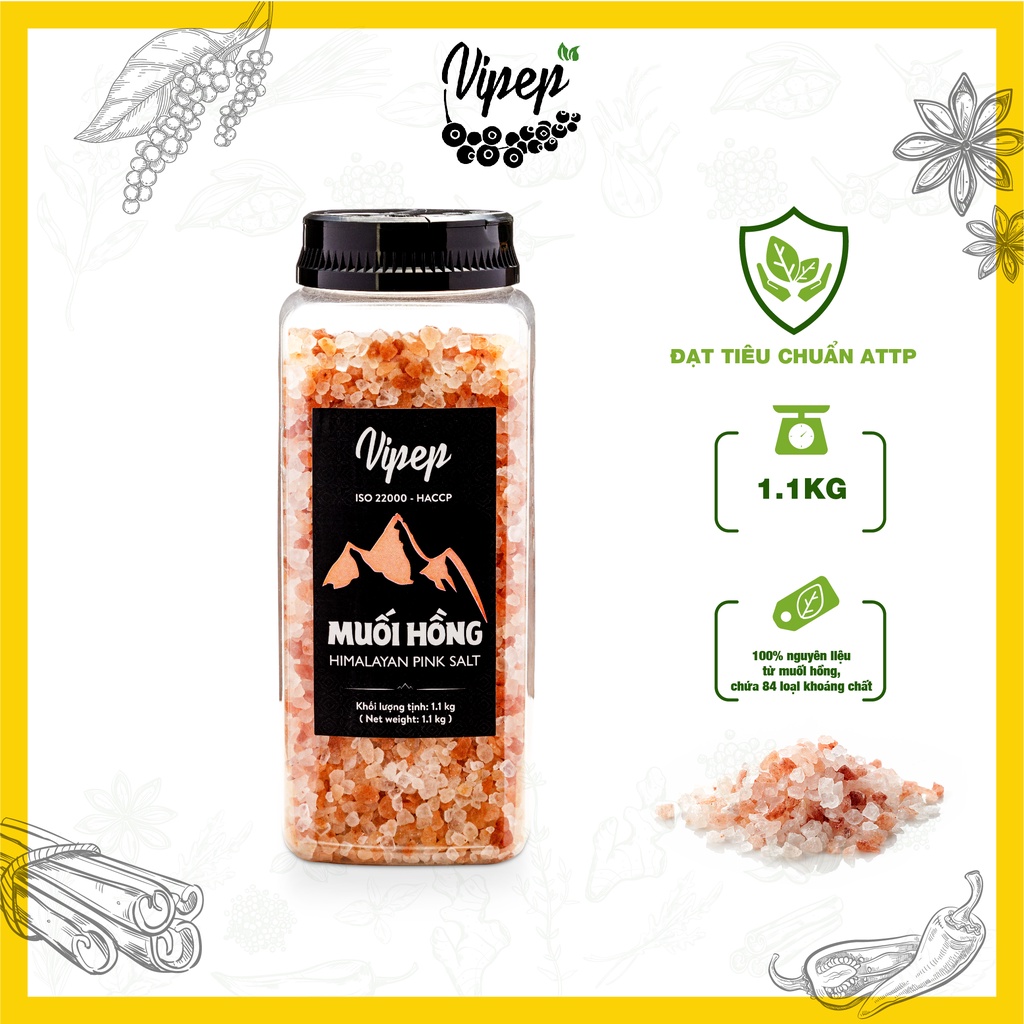 Muối hồng Vipep xuất xứ Himalaya chuyên dùng sơ chế món ăn, nguyên hạt và xay nhuyễn 120g/200g/250g/500g/1100g