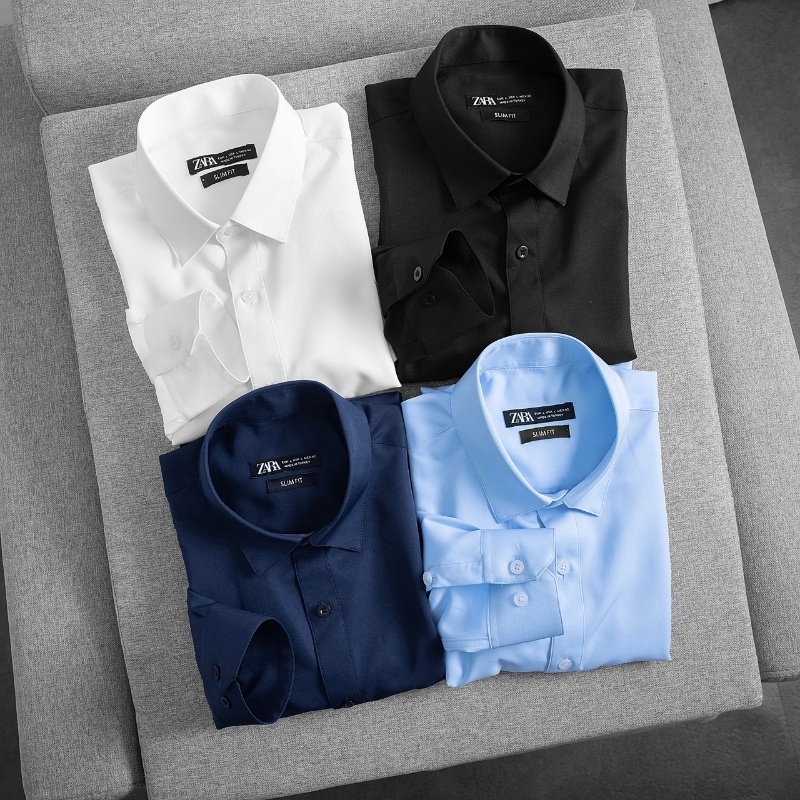 Áo sơ mi nam dài tay hàn quốc form ôm trẻ trung vải lụa hàn thấm hút mồ hôi vạt áo đuôi tôm slimfit