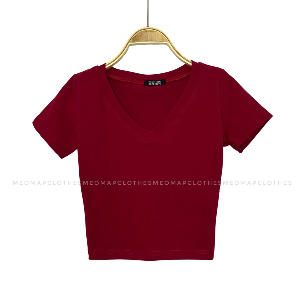 Áo thun nữ croptop basic cổ tim ôm body bigsize 100% cotton thun borip co giãn