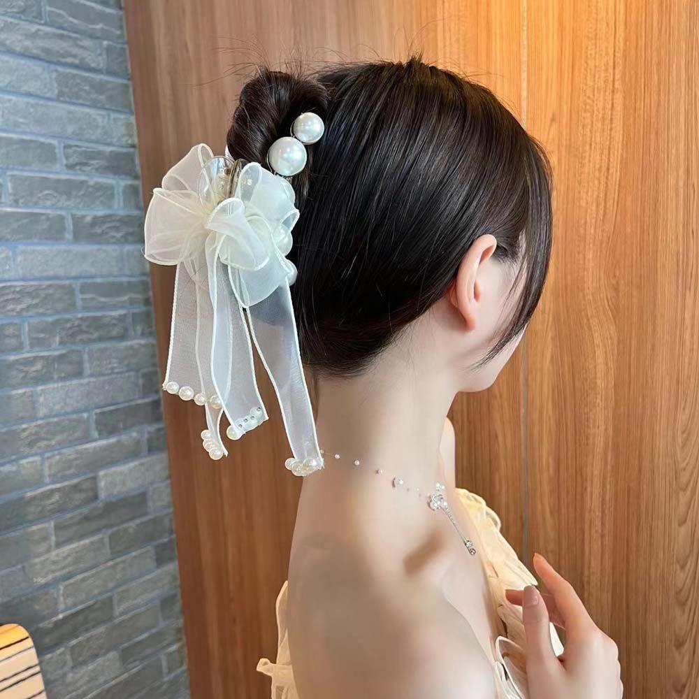 Kẹp Tóc Nơ Ruy Băng Lớn Màu Đen / Be Thời Trang Dành Cho Bạn Nữ WMES15H