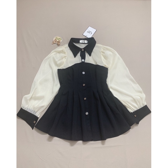 Áo phối tơ ly eo khuy x