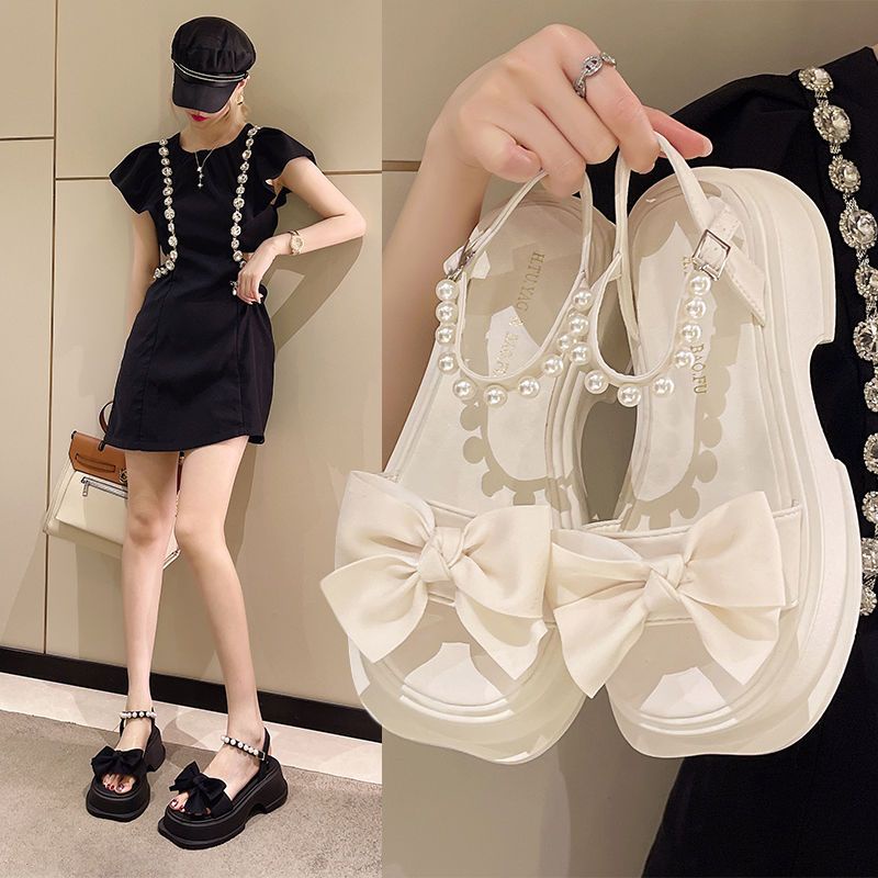 Sandal Đế Dày Đính Nơ Thiết Kế Mới Thời Trang Dành Cho Mùa Hè