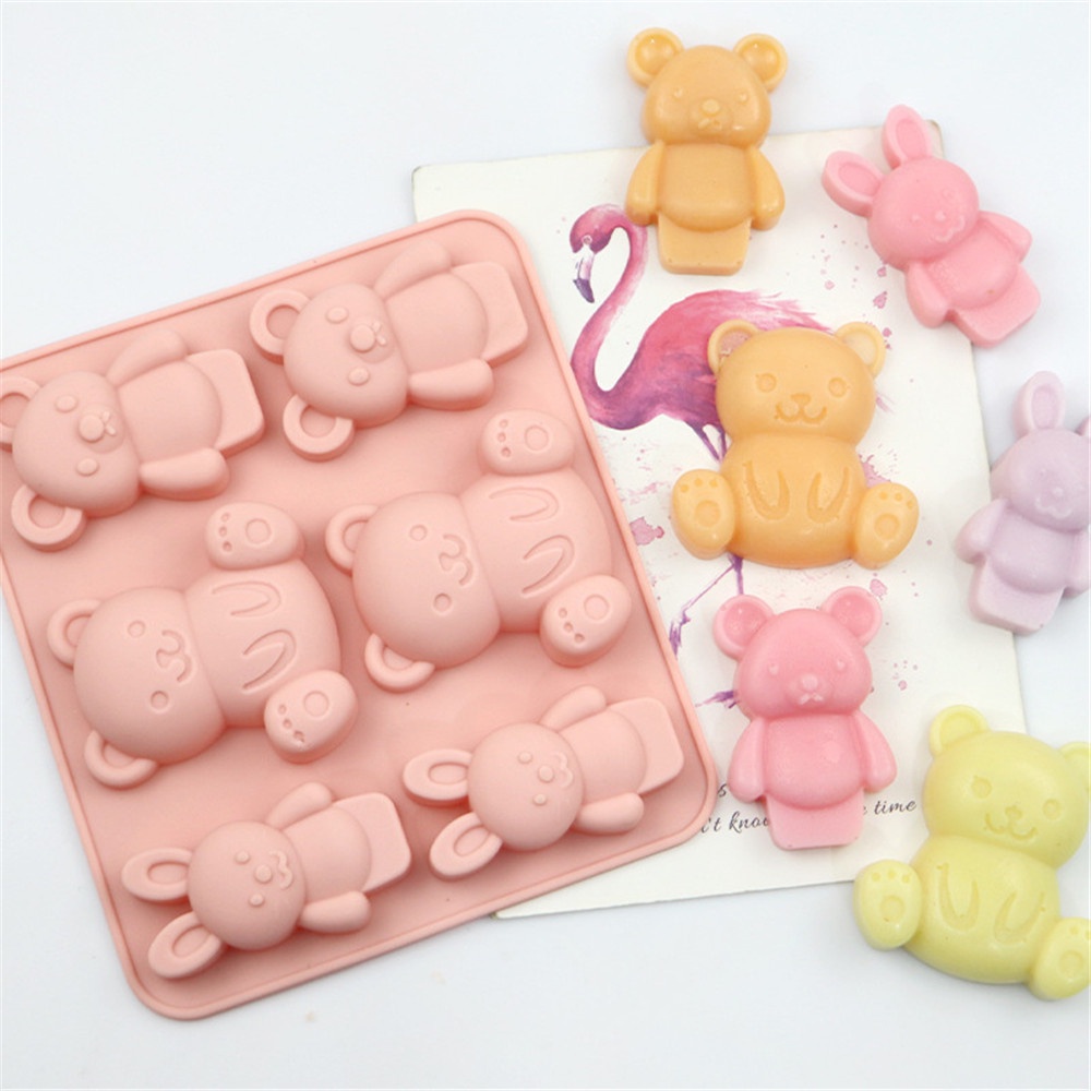 Khuôn Silicone Làm Bánh Kẹo Hình Thỏ/Gấu Hoạt Hình Nhỏ Xinh