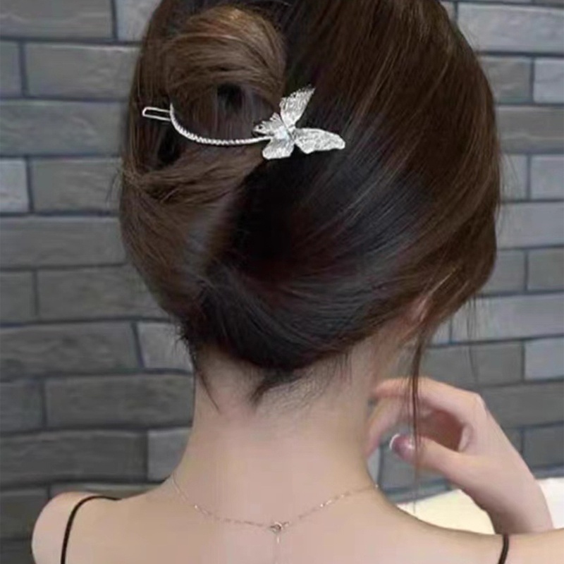 Kẹp Tóc Hình Bướm Đính Ngọc Trai Phong Cách Retro Cho Nữ