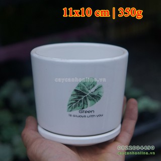 Chậu gốm sứ kèm đĩa trồng cây cảnh mini để bàn