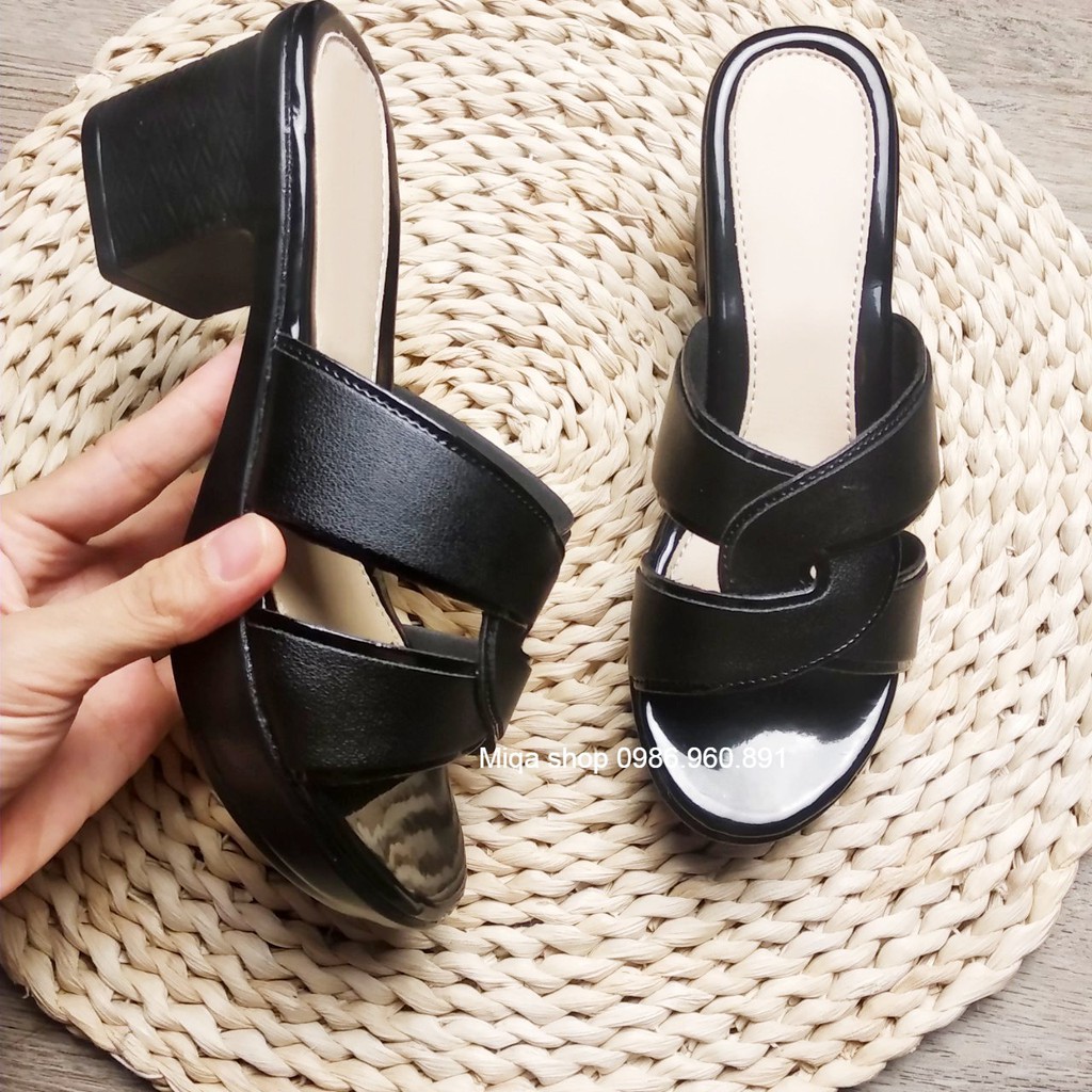 Dép nữ trung niên da xoắn cho mẹ - Dép cho mẹ cho bà cao 5cm - Bao êm, nhẹ, dễ đi