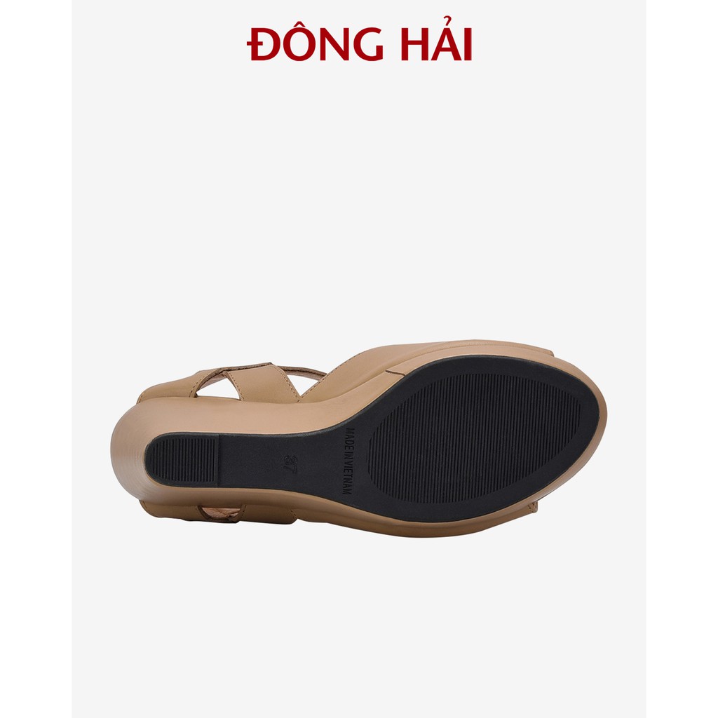 "TẶNG NGAY 30K khi theo dõi gian hàng trong T6 "Sandal xuồng da thật Đông Hải quai chéo cổ điển cao 9cm tôn dáng - S5714