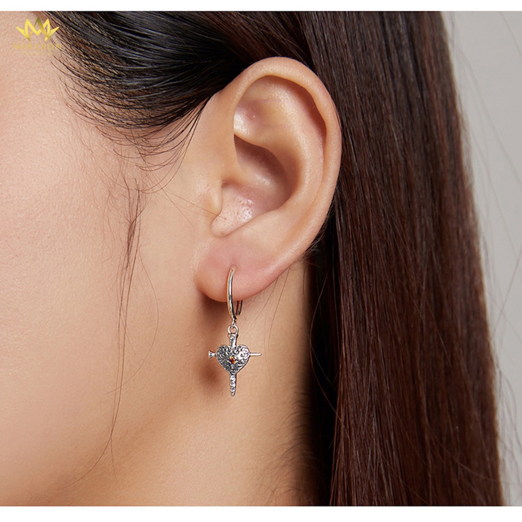 Khuyên Tai Bạc Nữ MIRASON Trái Tim Đinh Xuyên Đính Đá Họa Tiết Cá Tính MBT266 - Bông Tai Nữ Bạc 925 Cao Cấp