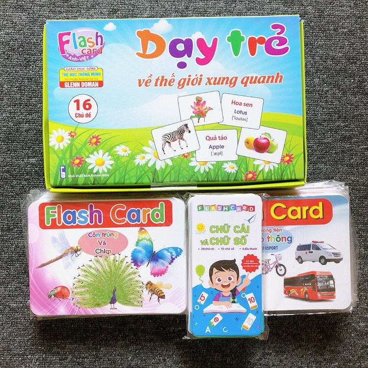 [QUÀ 0đ] Thẻ học thông minh cho bé, flashcards 16 chủ đề cho bé học song ngữ, loại chuẩn Glenn doman kích thước lớn