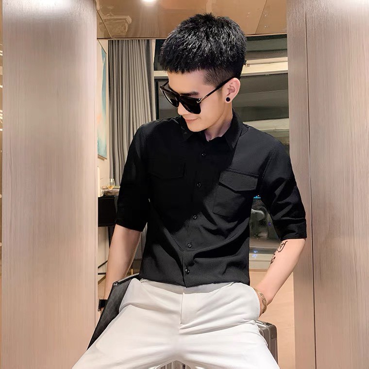 Áo sơ mi nam đũi 1HAND phối túi ngực chất liệu vải lạnh cao cấp - mã SMDD2T