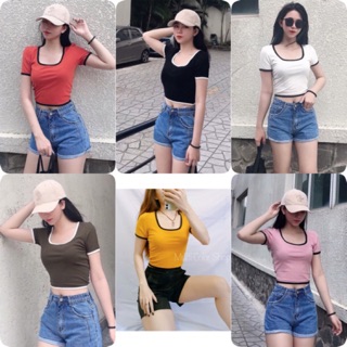 Áo Croptop Nữ Tay Ngắn Ôm Body Cổ U