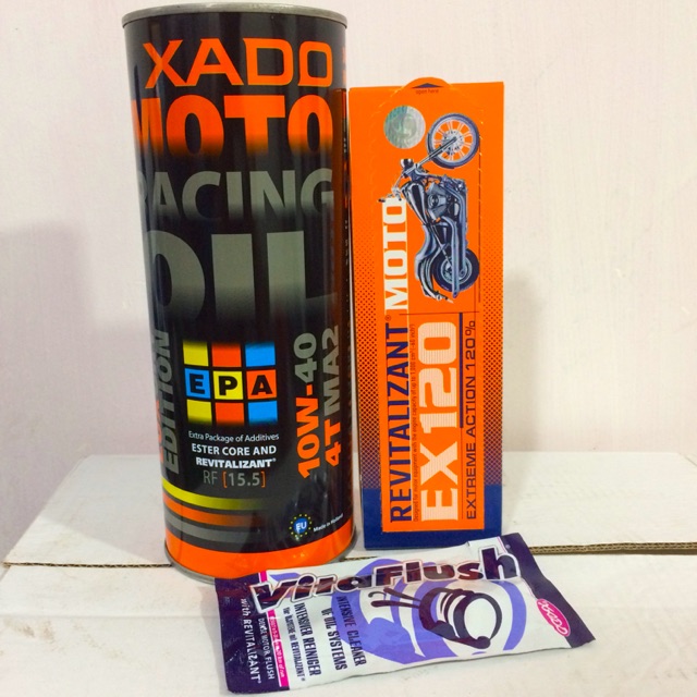 Combo Nhớt XADO MOTO RACING OIL 10W-40 + XADO EX120 + XADO VITAFLUSH