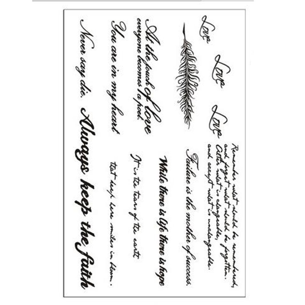 Set 2 Tấm Hình Xăm Dán Tạm Thời Chống Nước Chữ Tiếng Anh Màu Đen