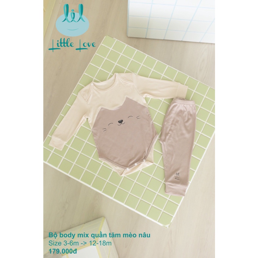 Bộ body chip kèm quần Little Love LIL vải cotton tăm sơ sinh