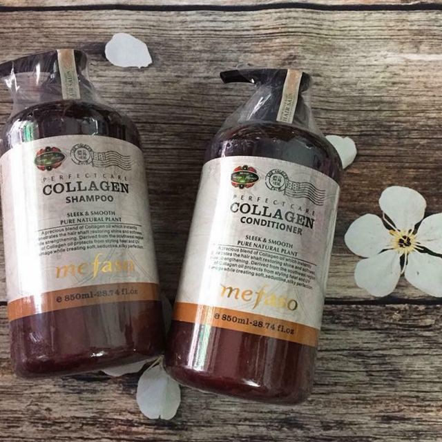 Cặp dầu gội dầu xả collagen chống rụng tóc và kích thích mọc tóc Collagen Argan Mefaso 850ml hàng Ý chuẩn