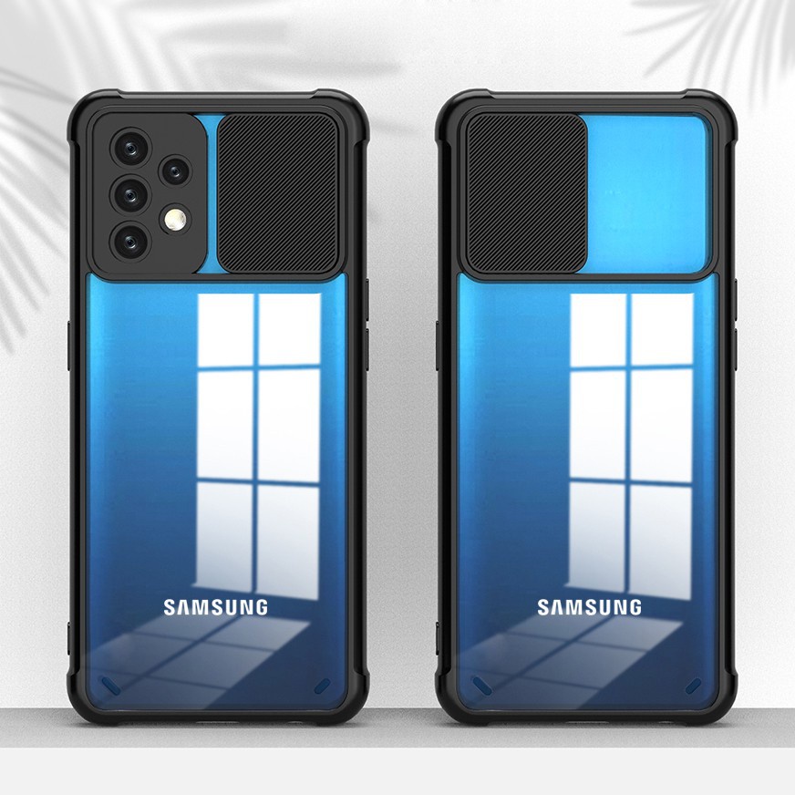 Ốp điện thoại trong suốt chống sốc có nắp trượt bảo vệ máy ảnh cho Samsung A72 A52 A52S A32 A22 A02S A03S A71 A51 4g 5g