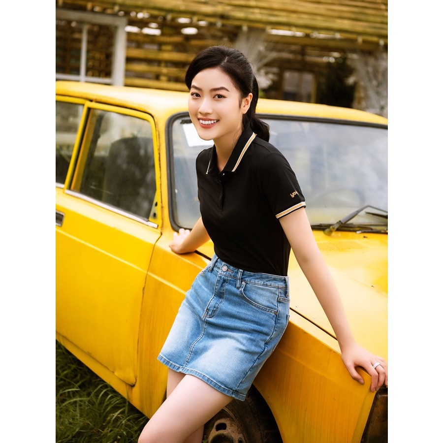 Áo Polo Nữ Pique Mắt Chim Phối Tay Cổ Kẻ Thoáng Mát APN5036