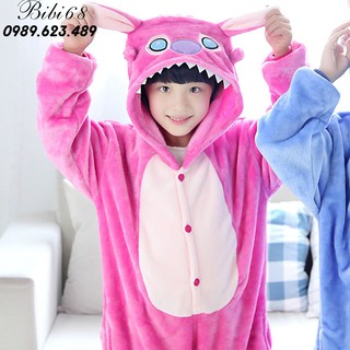 Bộ Đồ thú stich hồng liền thân lông mịn Pijama dành Cho Người Lớn và Trẻ Em kiểu dáng Động Vật Hoạt Hình Cosplay