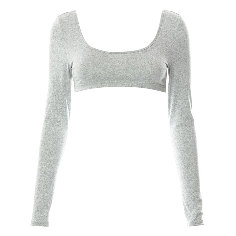 Áo Thun Crop Top Tay Dài Cổ Vuông Hở Lưng Gợi Cảm Cho Nữ