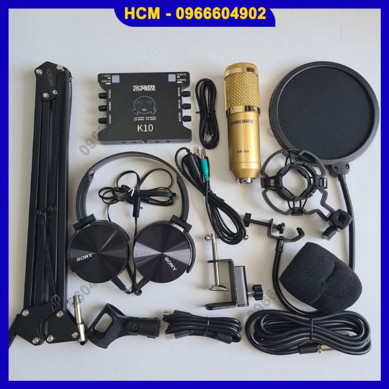 Combo thu âm livestream K10 và bm900 đầy đủ phụ kiện tặng kẹp đt