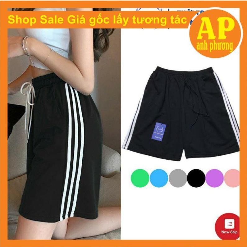 Quần Short Lửng 3 Sọc Unisex Nam Nữ, Freesize <55kg, Chất Thun Mát, Quần ngố 3 Line sọc trắng❤ Quần Đùi nữ giá rẻ  ྇