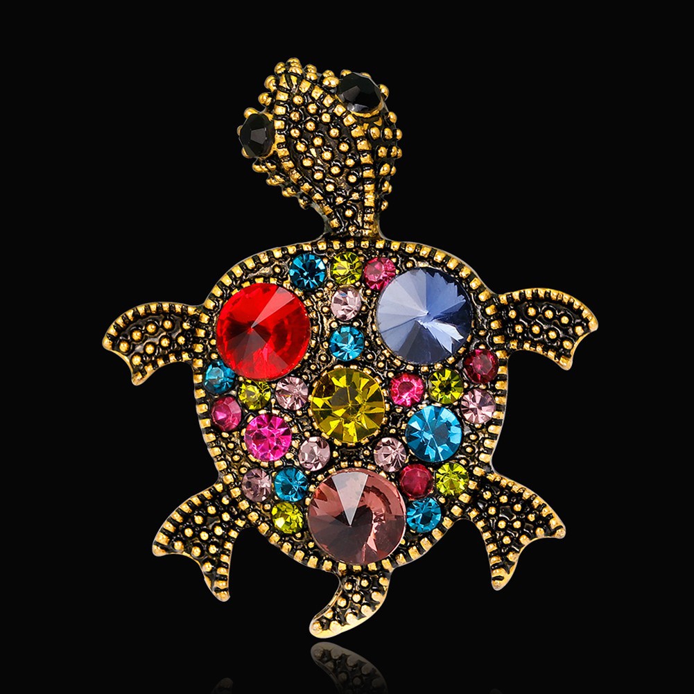 Trâm cài thiết kế hình chú rùa đính đá nhiều màu sang trọng