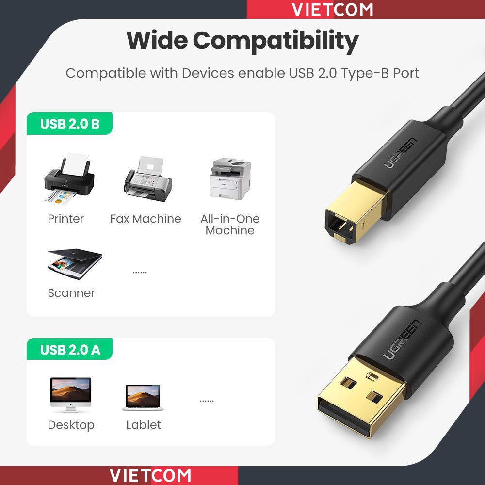 Cáp Máy In USB 2.0 - Mạ Vàng Chính Hãng Ugreen - Mã 10350 - 10351 - 10352 | WebRaoVat - webraovat.net.vn