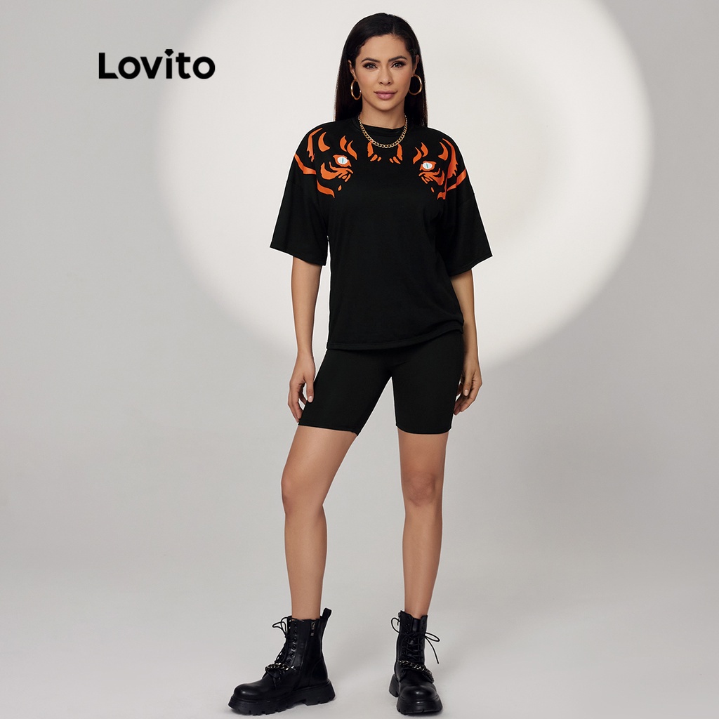 Quần short Lovito họa tiết vân động vật phong cách cơ bản thường ngày L17E014 (Màu đen)