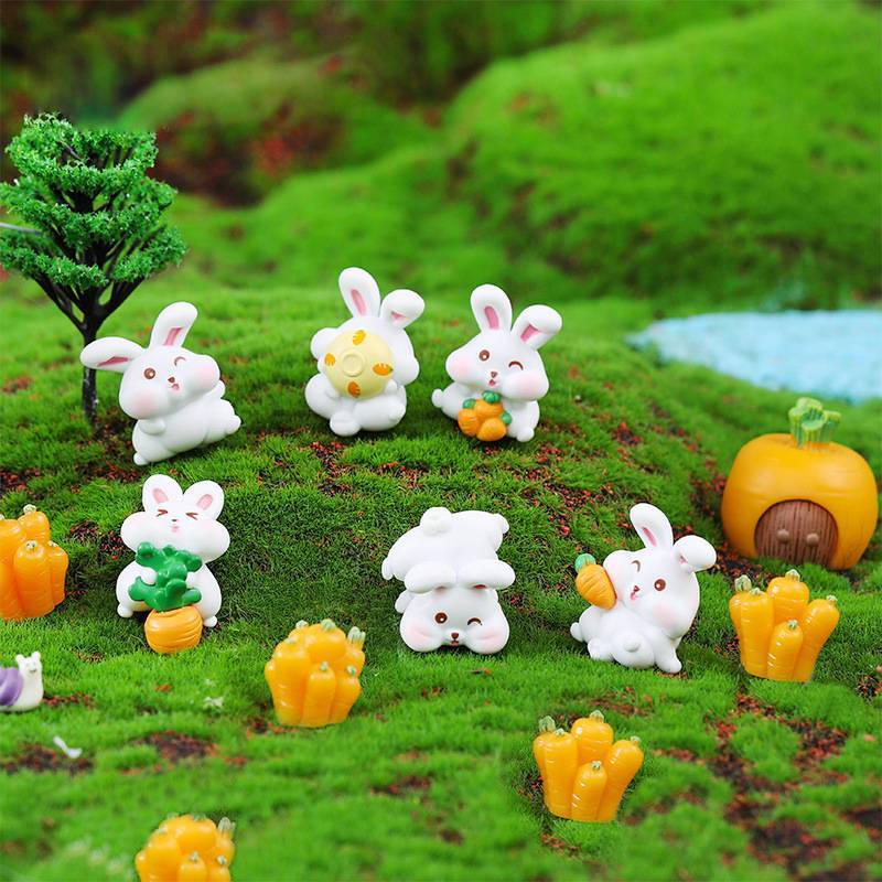 Mô hình tiểu cảnh ♥️ Thỏ con cụp tai nghịch ngợm trong vườn trang trí sen đá, tiểu cảnh, terrarium