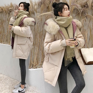 Áo khoác phao đệm cotton dày dáng rộng phối lông phong cách hàn quốc 2020 cho nữ
