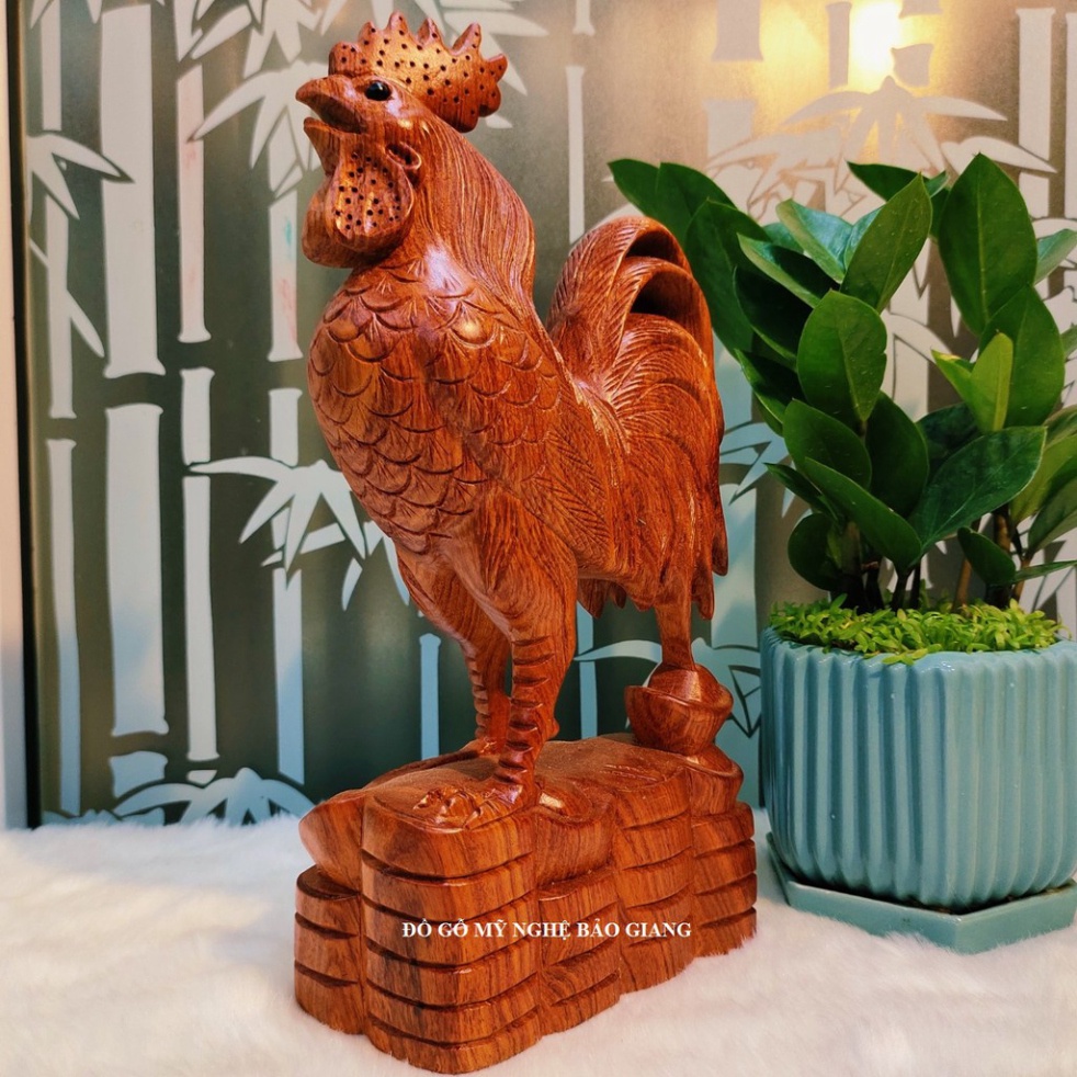 Tượng con gà trống cao 30 cm gỗ hương