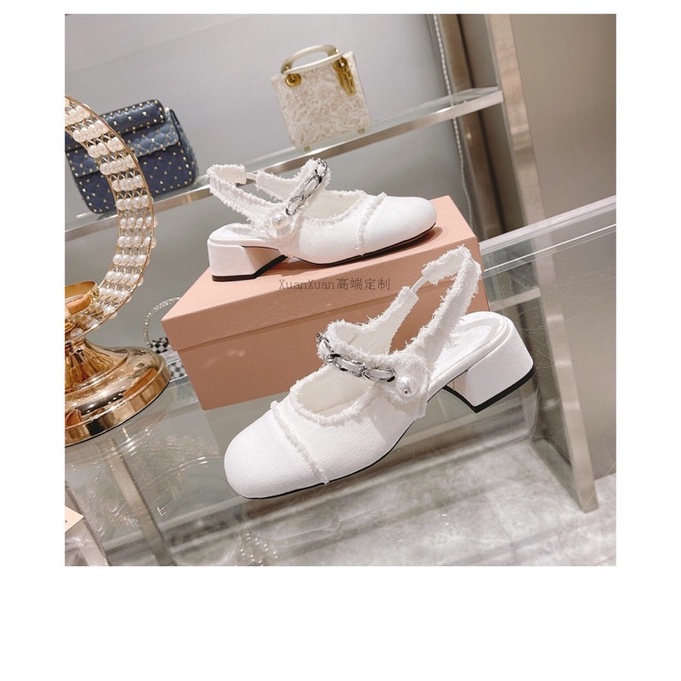giày miumiu, sandal hở gót mẫu mới chuẩn hàng L1 hộp hồng. fullbox bill túi giấy