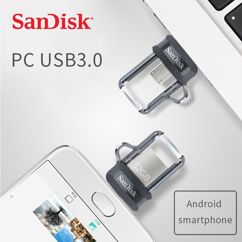 Ổ đĩa flash USB3.0 OTG SanDisk 2 trong 1 mini dung lượng 16GB 32GB 64GB 128GB 256GB tốc độ cao cho cho PC/Android