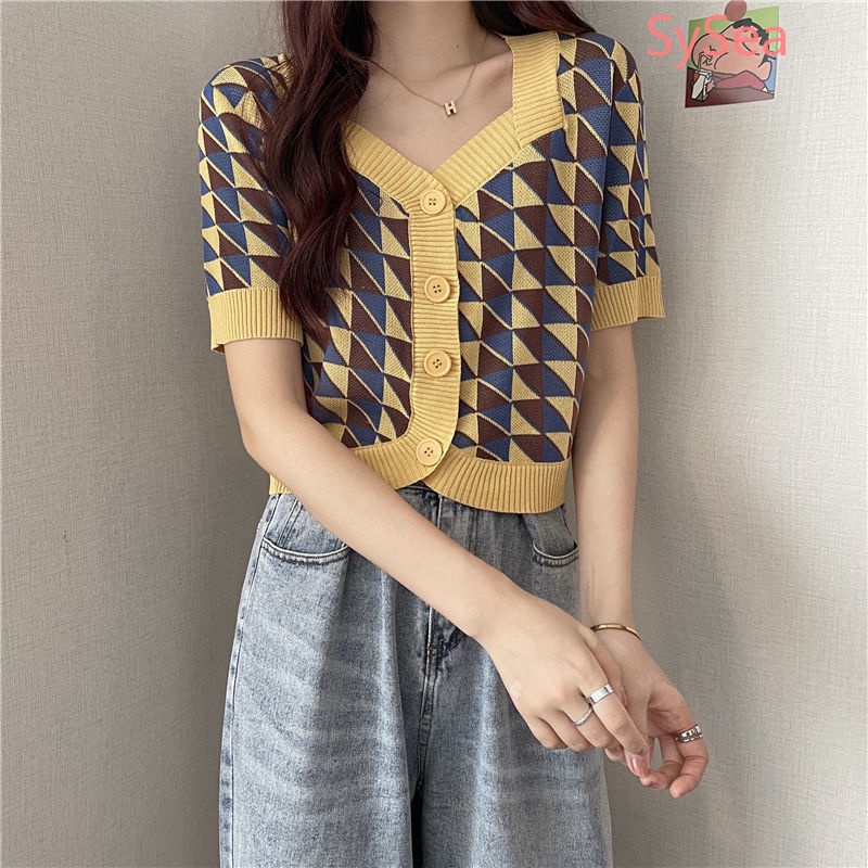 Áo Dệt Kim Ngắn Tay Thời Trang Retro thời trang Hè Cho Nữ
