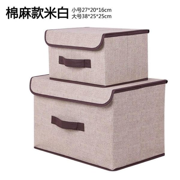 Set 2 hộp túi vải đựng đồ thùng đựng quần áo đồ lót đồ chơi đa năng bằng vải cứng, có nắp đậy không cần tủ tiện dụng