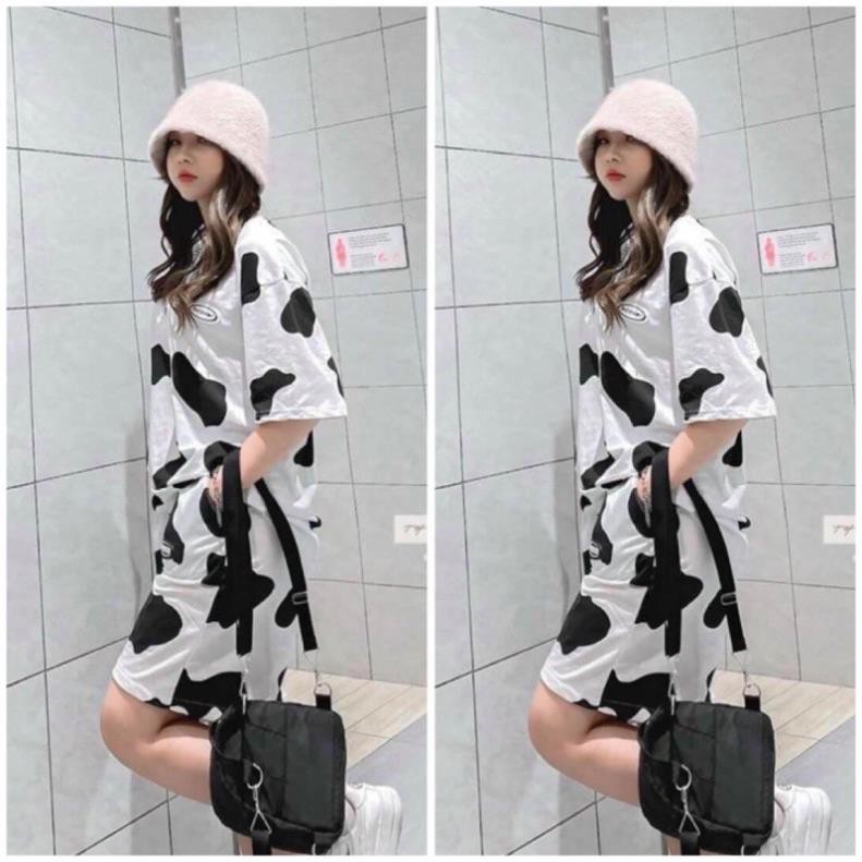 Sét Đồ Bộ Thể Thao Nam Nữ Mặc Nhà In Hình Bò Sữa Logo Phong Cách Ulzzang Unisex, Freesize Chất Thun Cotton