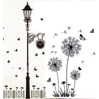 Decal dán tường Combo cột đèn đêm + bồ công anh