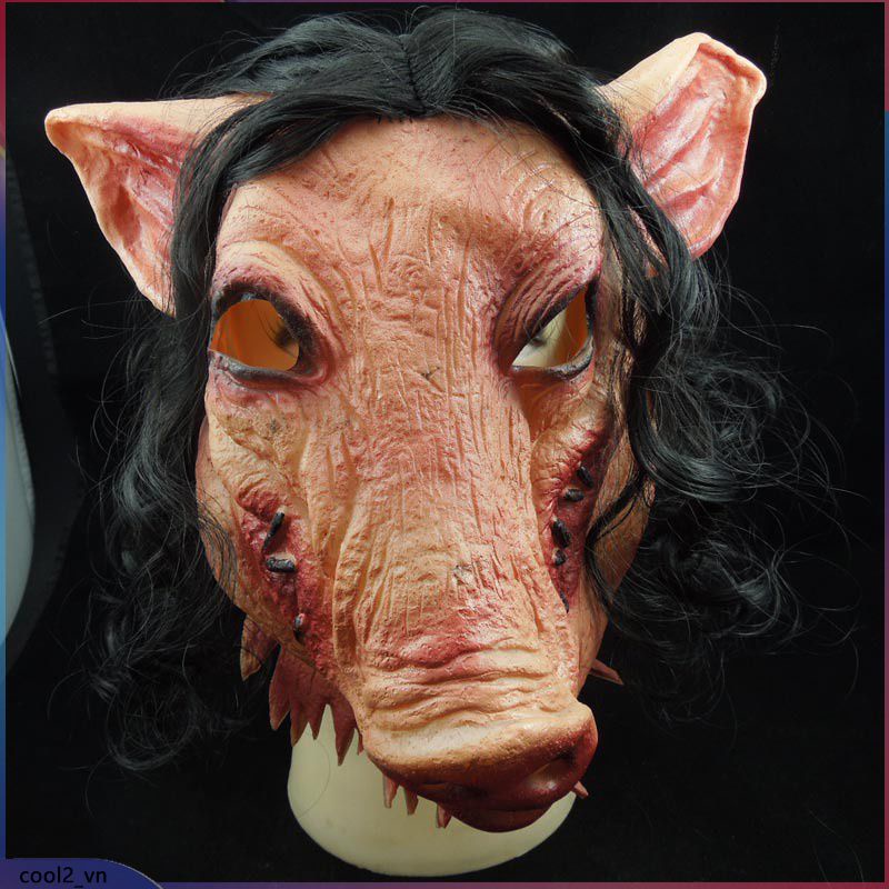 Halloween Đầu Lợn Mặt Nạ Tóc Kinh Dị Mặt Nạ Cao Su Full Face Headgear Hóa Trang Halloween Trang Trí (Cool2.vn)