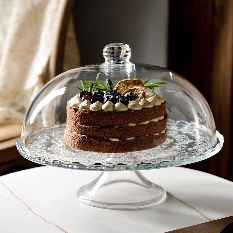 Khay đựng,chụp bánh kem thủy tinh Borosilicate - Trang trí tiệc phong cách Phương Tây