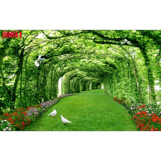 Tranh Dán Tường 3DPhòng Khách- Con Đường Màu Xanh- Đã tích hợp sẵn keo