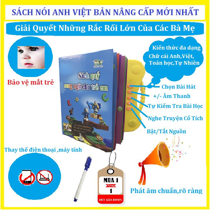 [ MẪU MỚI 2021 NHIỀU TÍNH NĂNG ] Sách Nói Điện Tử Song Ngữ Anh - Việt Giúp Trẻ Học Tốt Tiếng AnH