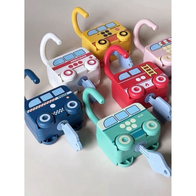 GIÁO CỤ MON KẾT HỢP XE ĐỒ CHƠI, BỘ Ổ KHOÁ VÀ CHÌA KHOÁ matching đầu đời cho bé