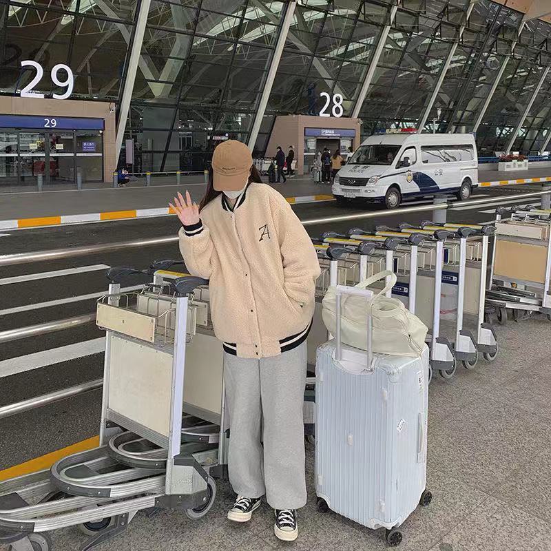 Áo Khoác Bóng Chày Giả Lông Cừu Dày Dặn Dáng Rộng Thời Trang Thu Đông Phong Cách Hàn Quốc Cho Nữ