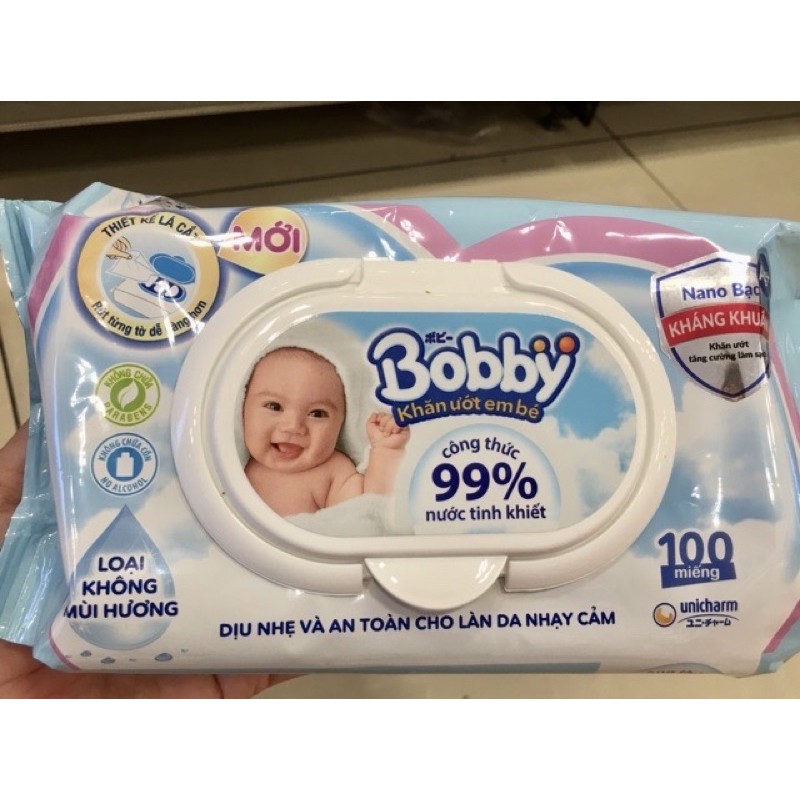 Khăn ướt Bobby Care không mùi 100 miếng