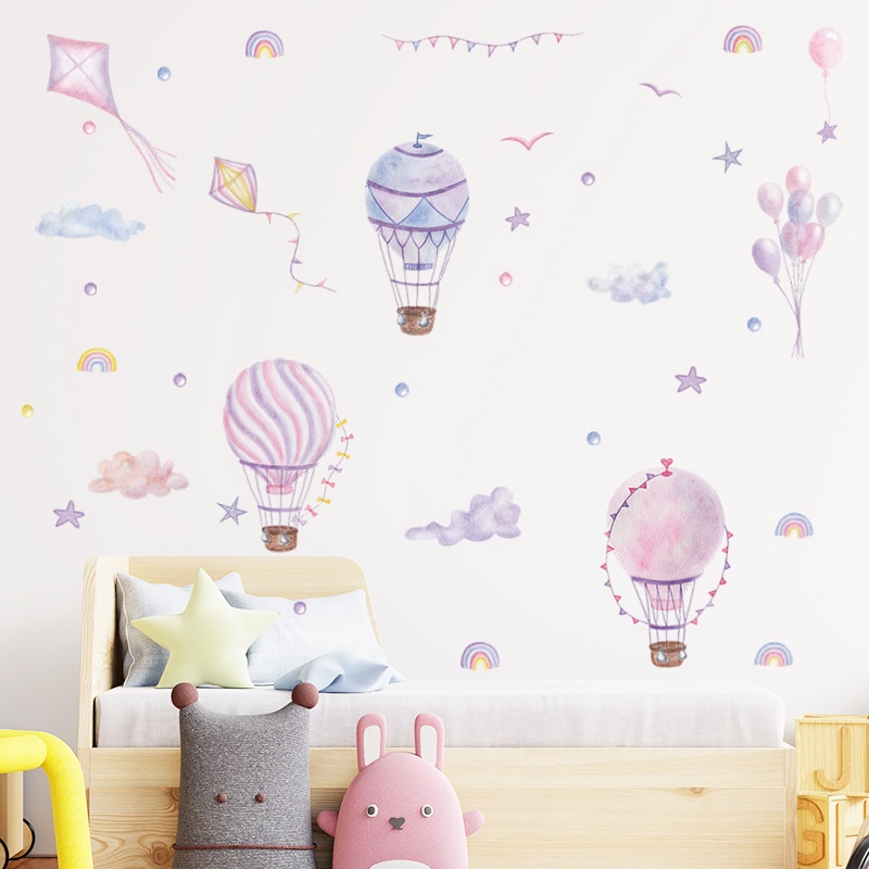 Miếng Dán Tường Trang Trí Hình Khinh Khí Cầu Cầu Vồng/Ngôi Sao/Đám Mây Màu Tím/Hồng Dành Cho Trẻ Em