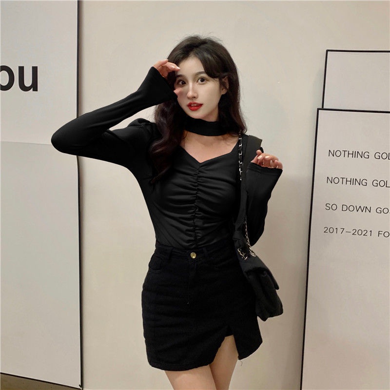 Áo Thun COZOK Tay Dài Dáng Ôm Kiểu Xếp Ly Thời Trang Cá Tính