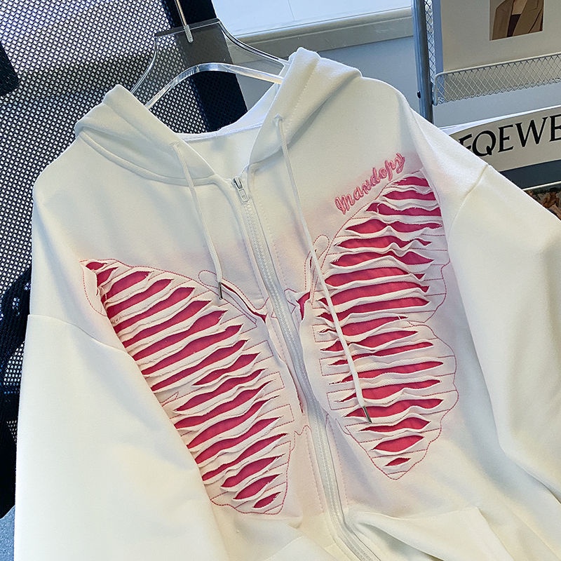 Áo Khoác Hoodie Thêu Hình Bướm Thời Trang Nữ Tính