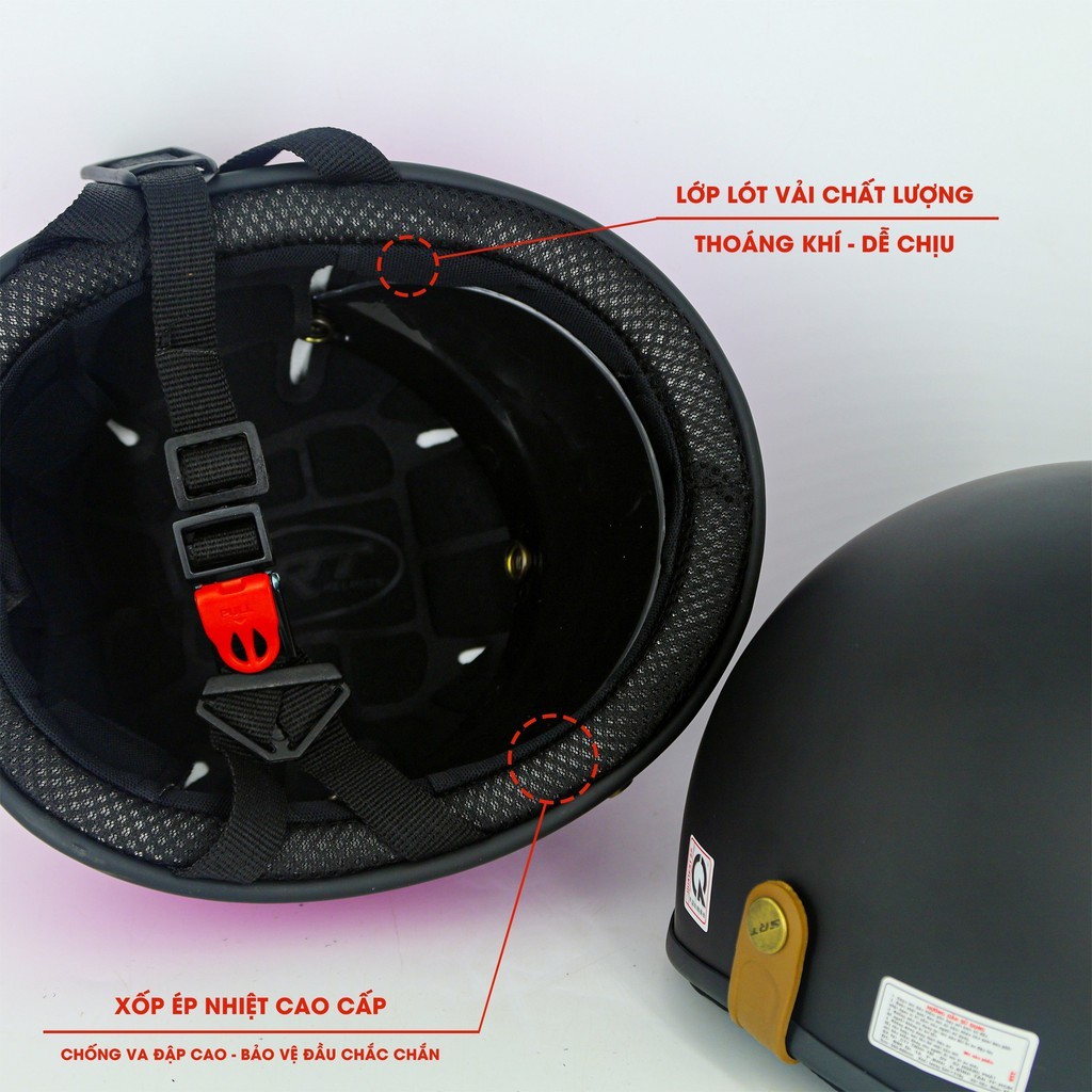 Mũ bảo hiểm phượt nửa đầu Amby Helmet trơn (có kính UV, kính phi công)