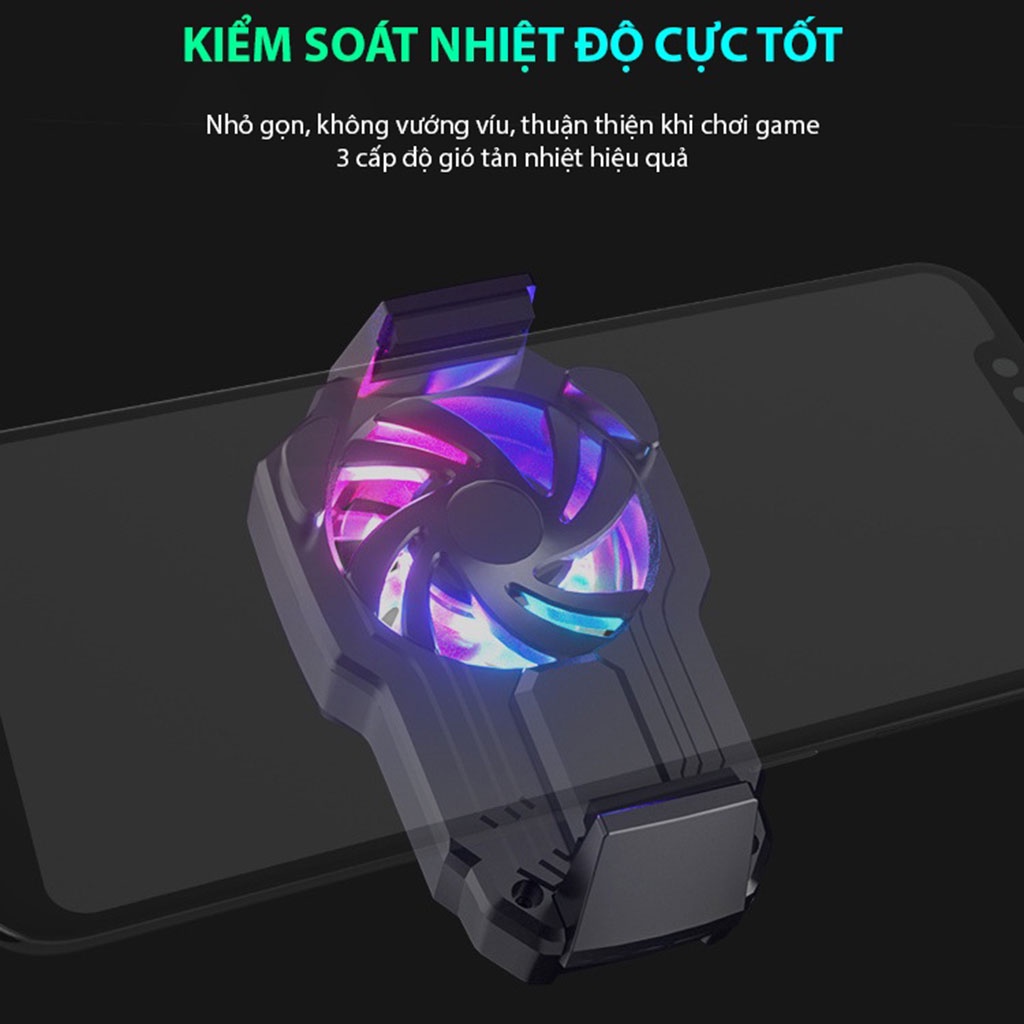 Quạt tản nhiệt điện thoại MEMO FL05 pin sạc 700mAh Led RGB tốc độ 6000 vòng/phút mở rộng 66-84mm