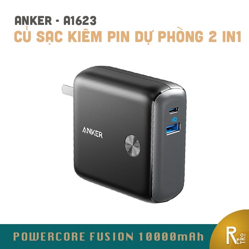 Củ Sạc Nhanh Kiêm Pin Dự Phòng Anker PowerCore Fusion 10000mAh PD 20W, Hỗ Trợ 2 Cổng Sạc Type C Va USB - A1623